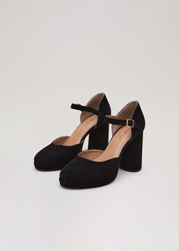 Phase Eight Black Suede Closed Toe Platform Heels Black Canada | JRYDCK-509